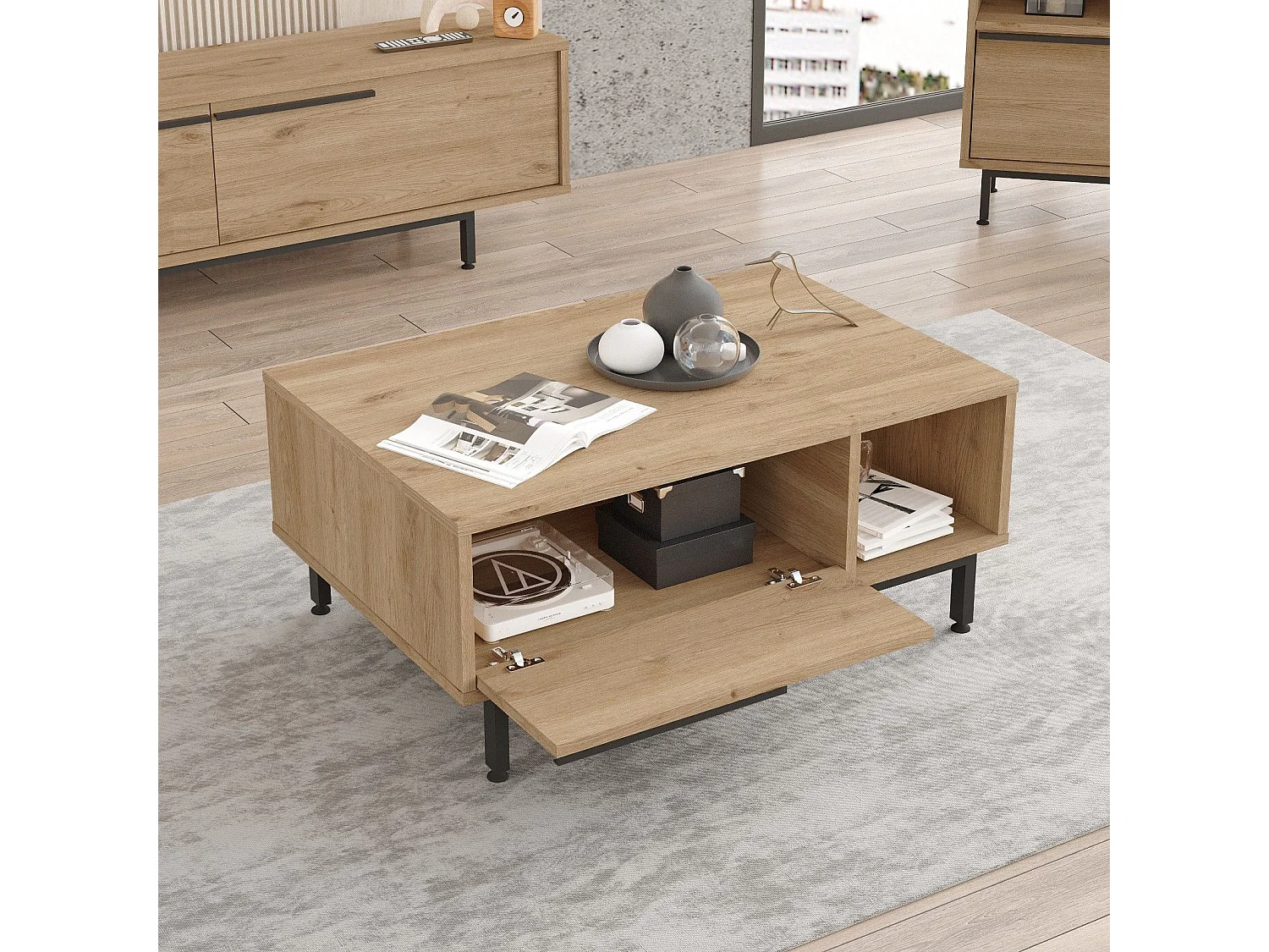 Mesa de café Kailua AE101, Nogal, 38x60x90cm, Aglomerado laminado, Angular