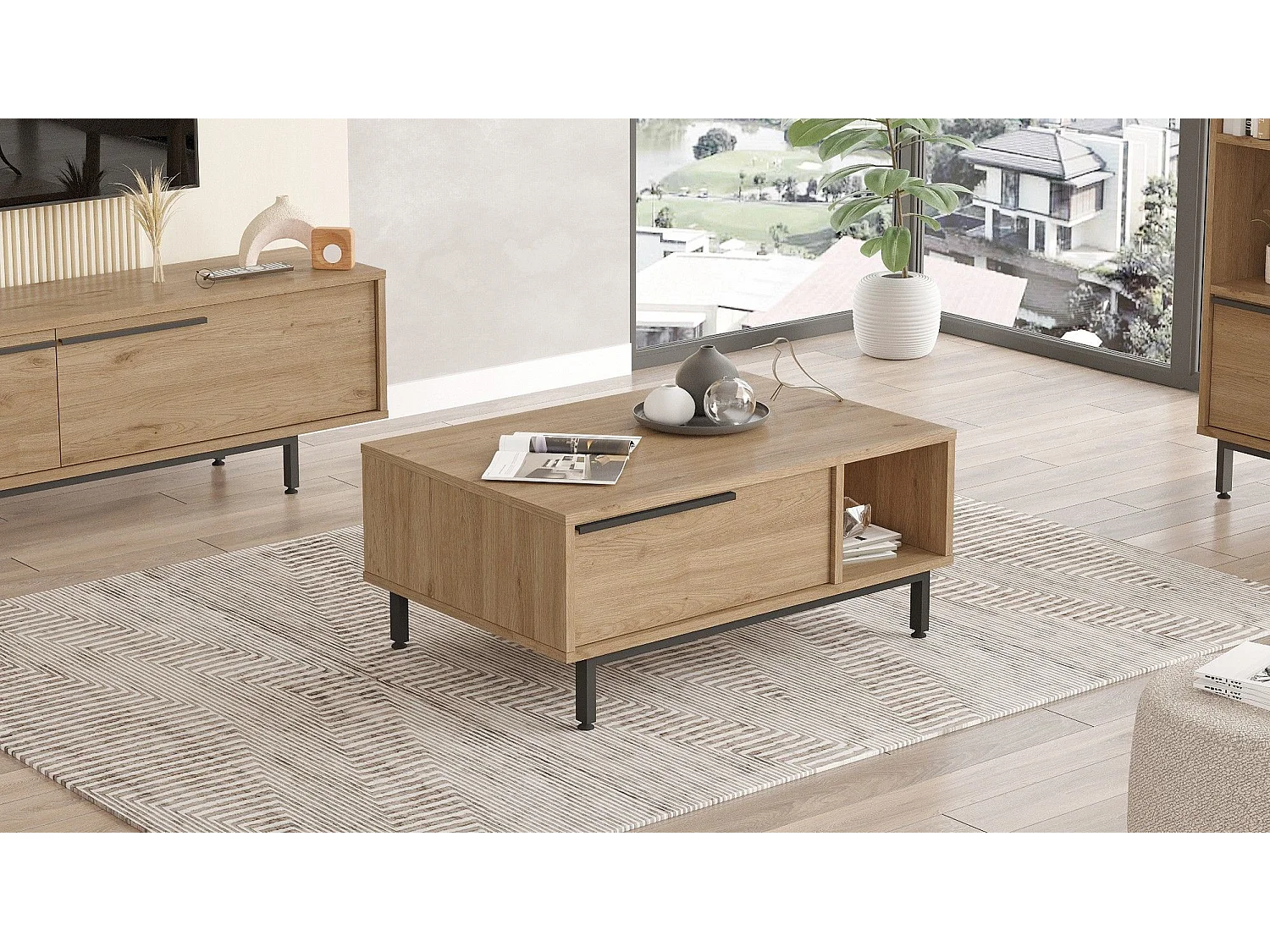 Tavolino da caffè Kailua AE101, Noce, 38x60x90cm, Truciolare laminato, Angolare