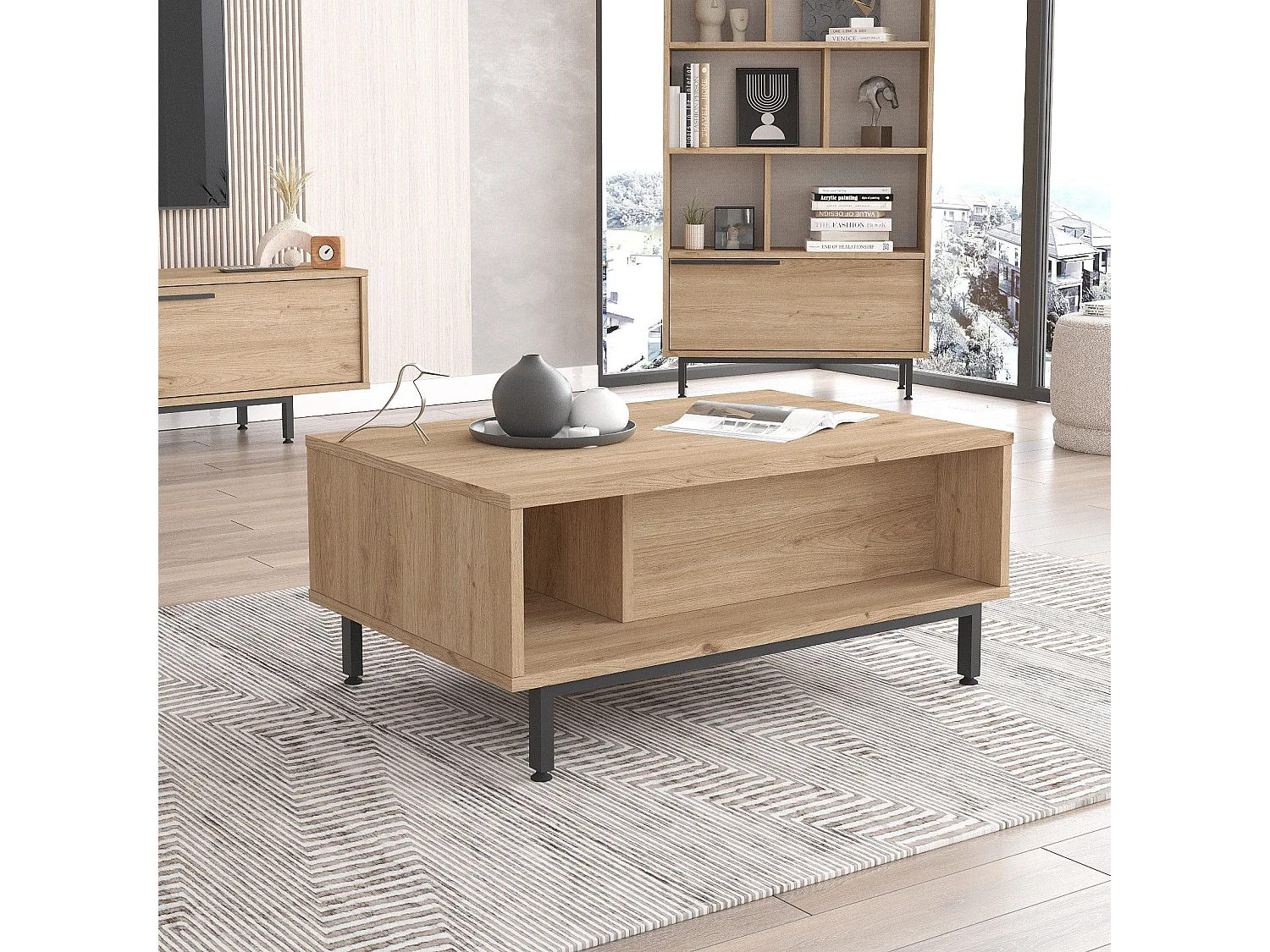 Tavolino da caffè Kailua AE101, Noce, 38x60x90cm, Truciolare laminato, Angolare