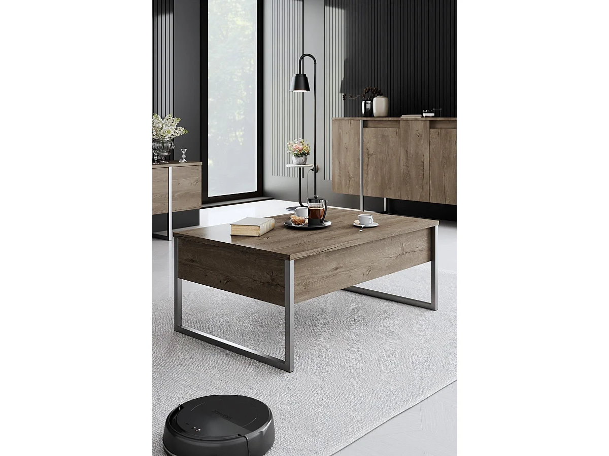 Table basse Sibylle L90xH40cm Bois foncé et Métal Argent