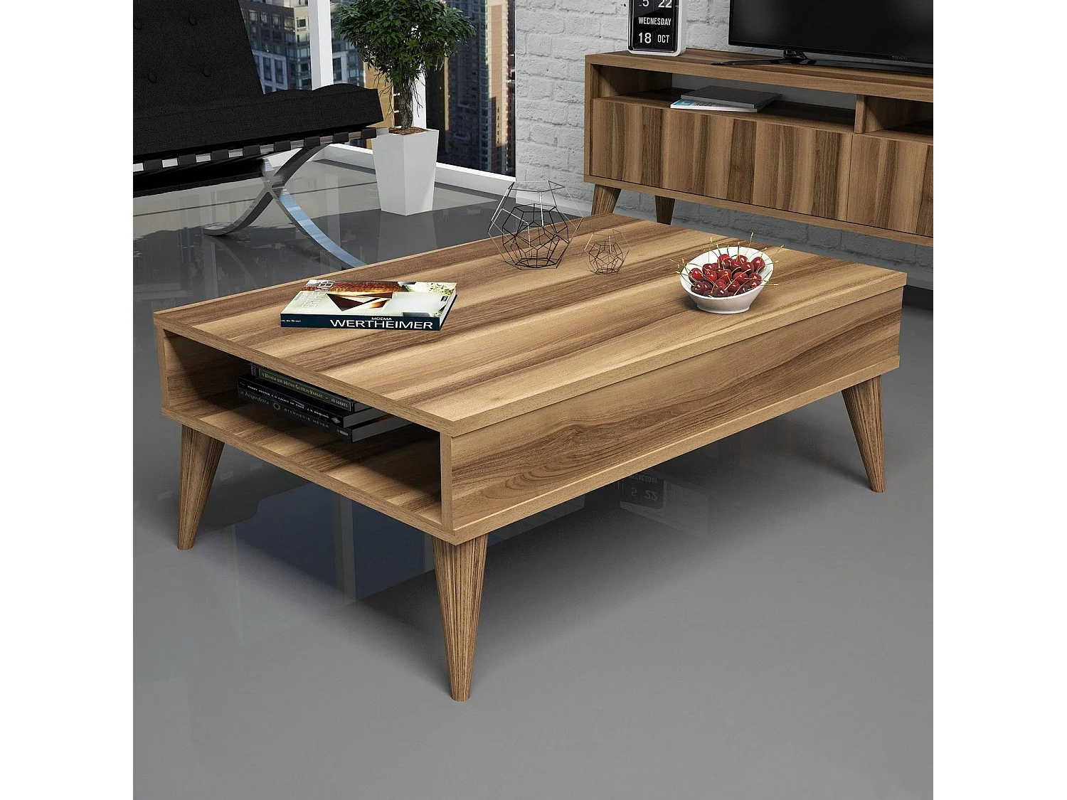Mesa de Centro Elegante em Nogueira - Design Moderno e Sofisticado