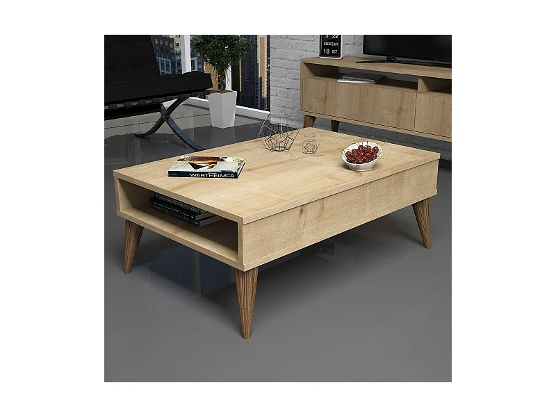 Mesa de café Kailua 1232, Roble, 35x60x90cm, Aglomerado laminado, Angular