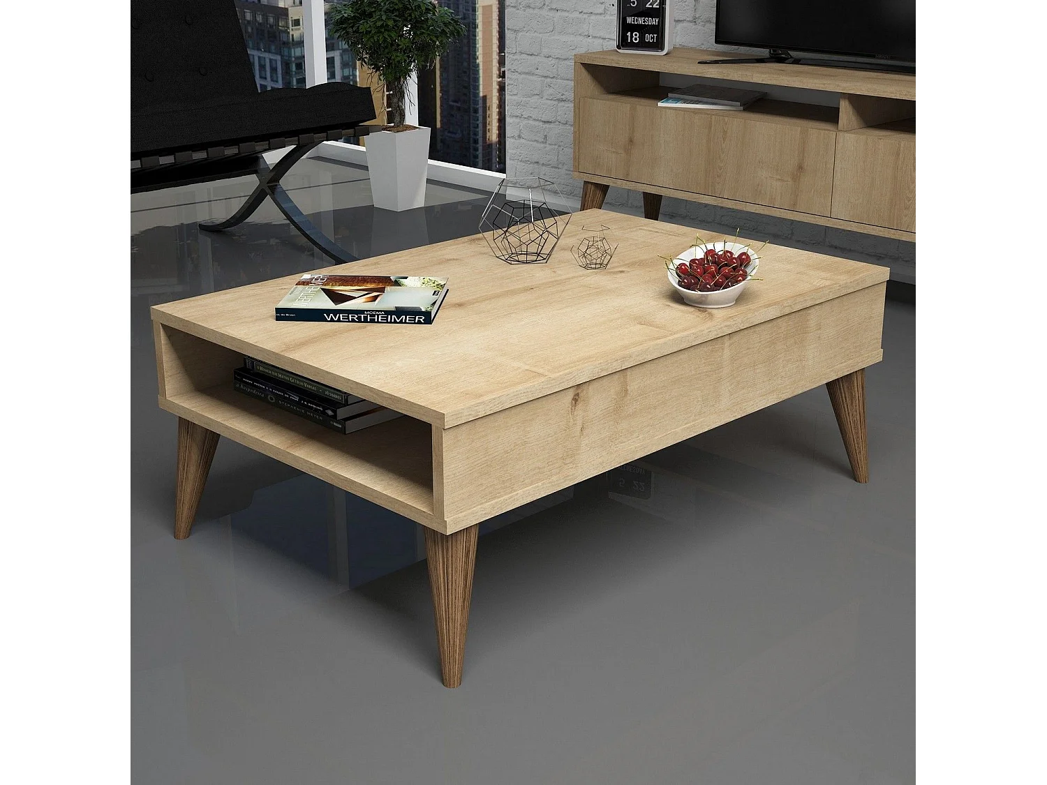 Tavolino da caffè Kailua 1232, Quercia, 35x60x90cm, Truciolare laminato, Angolare