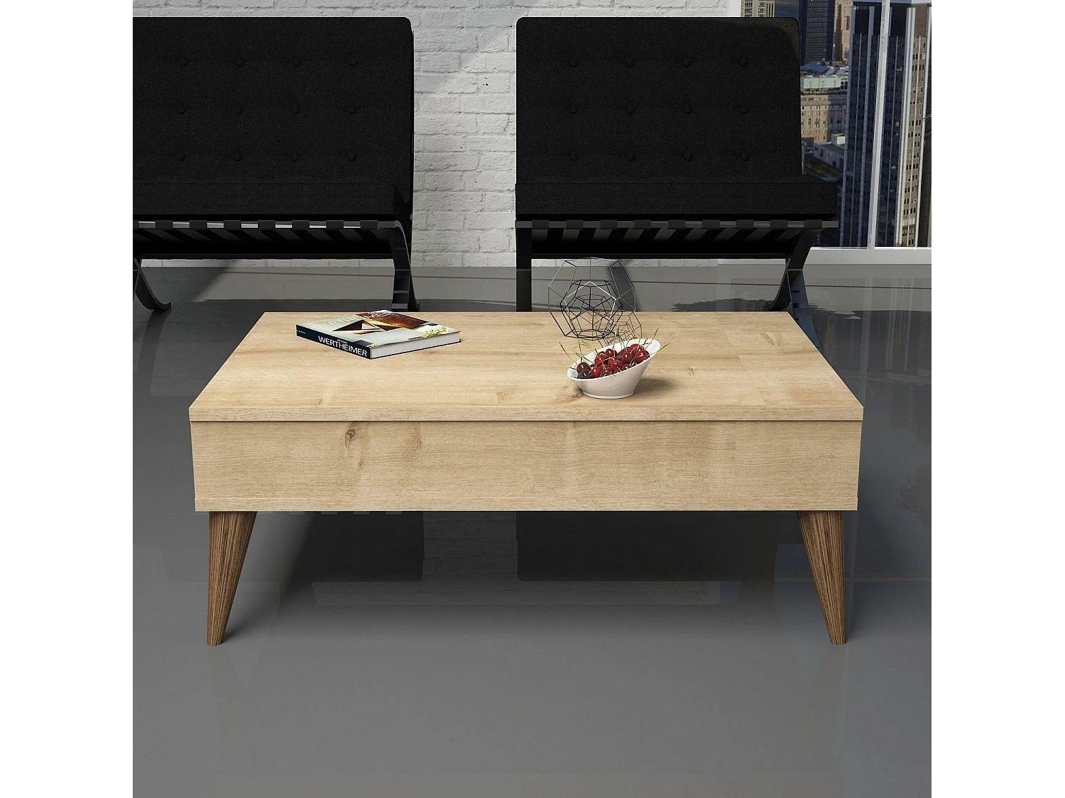 Tavolino da caffè Kailua 1232, Quercia, 35x60x90cm, Truciolare laminato, Angolare