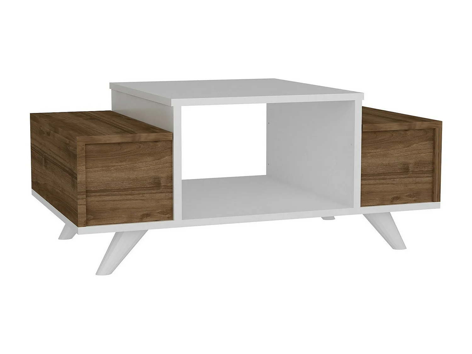 Mesa de Centro Escandinava Eriberto em Branco e Nogueira - Elegância e Funcionalidade