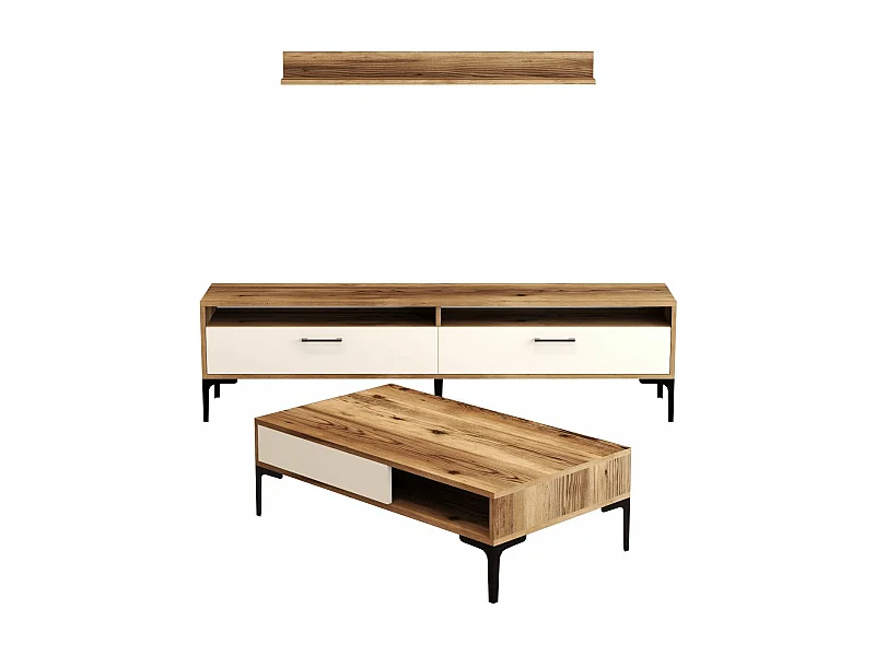 Conjunto de Mobiliário de Sala de Estar Istanbul em Nogueira e Creme