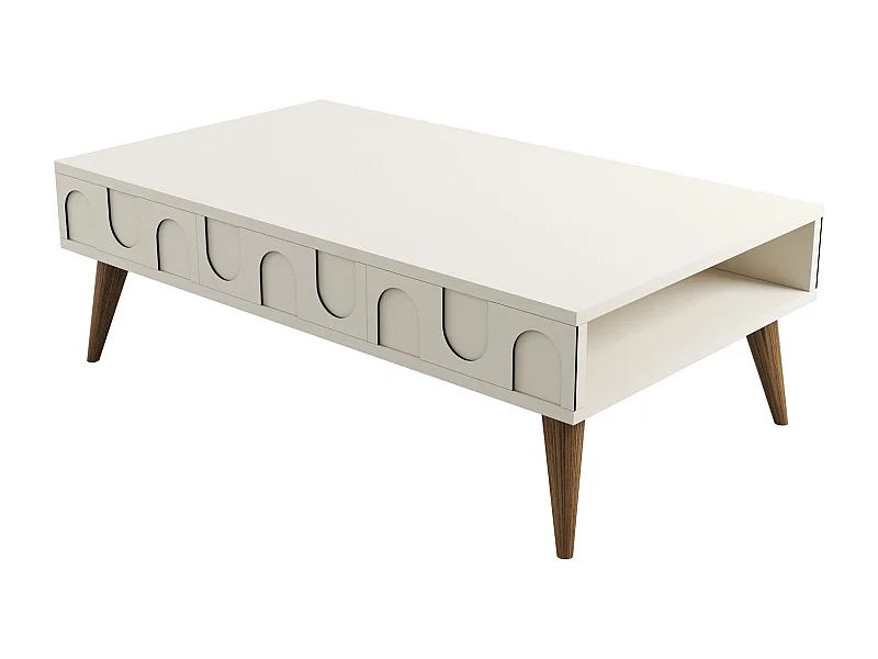 Mesa de Centro Lyon 34 em Creme e Nogueira - Elegância e Estilo para sua Sala de Estar