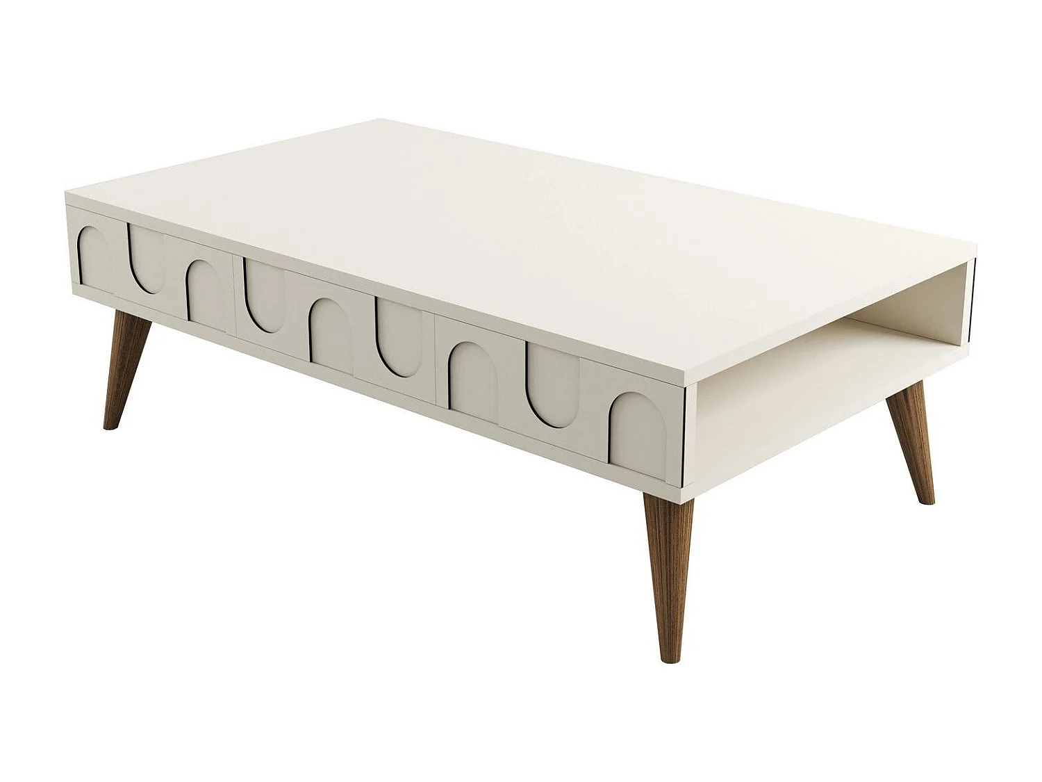 Mesa de Centro Lyon 34 em Creme e Nogueira - Elegância e Estilo para sua Sala de Estar