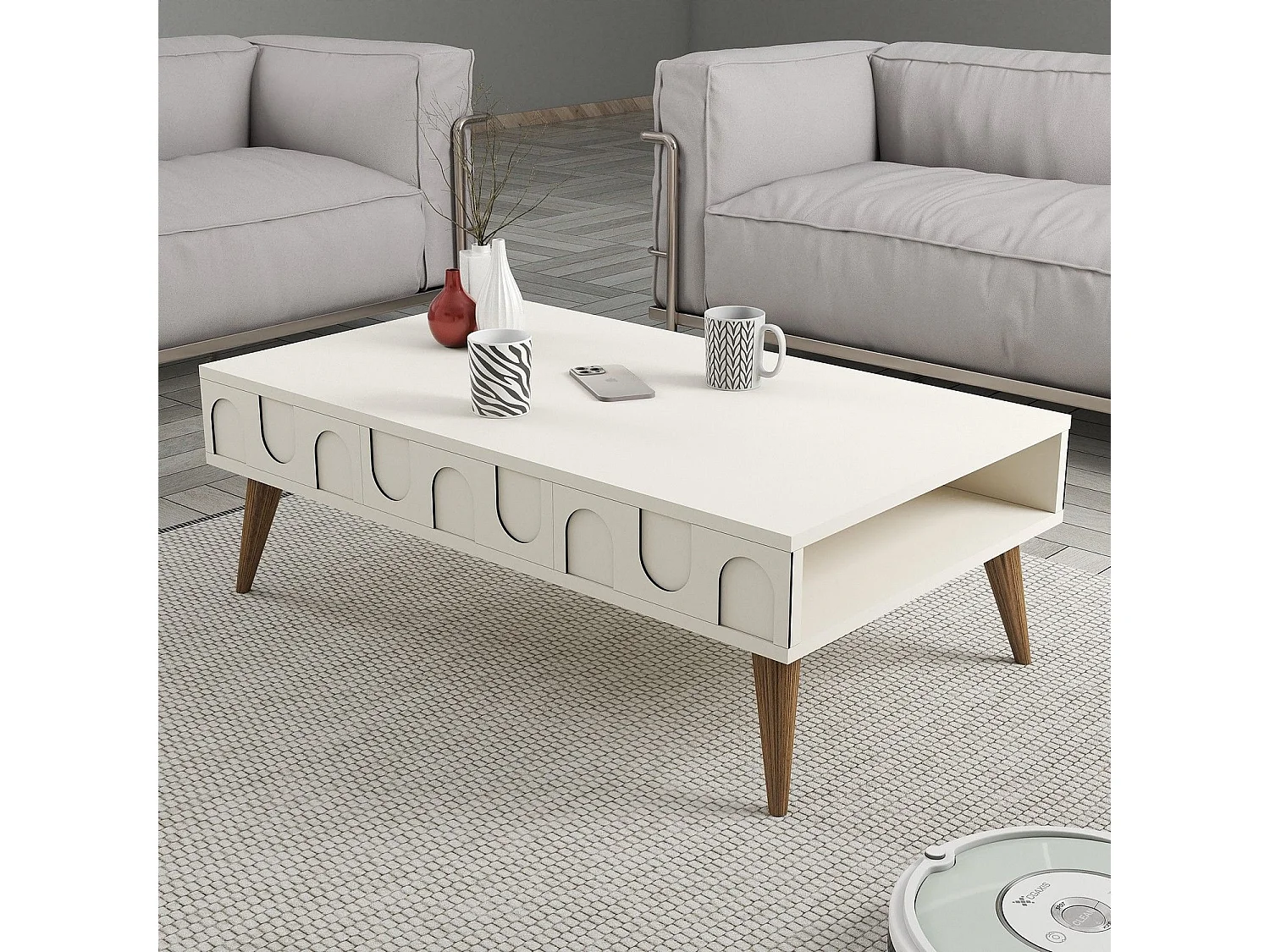 Mesa de Centro Lyon 34 em Creme e Nogueira - Elegância e Estilo para sua Sala de Estar