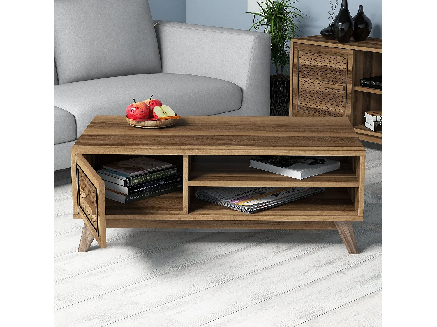 Ensemble meuble de salon Wavo Bois foncé Motif géométrique