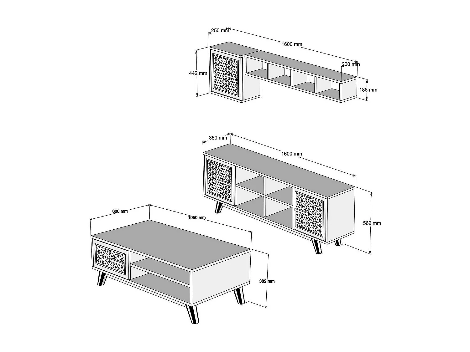 Ensemble meuble de salon Wavo Bois foncé Motif géométrique