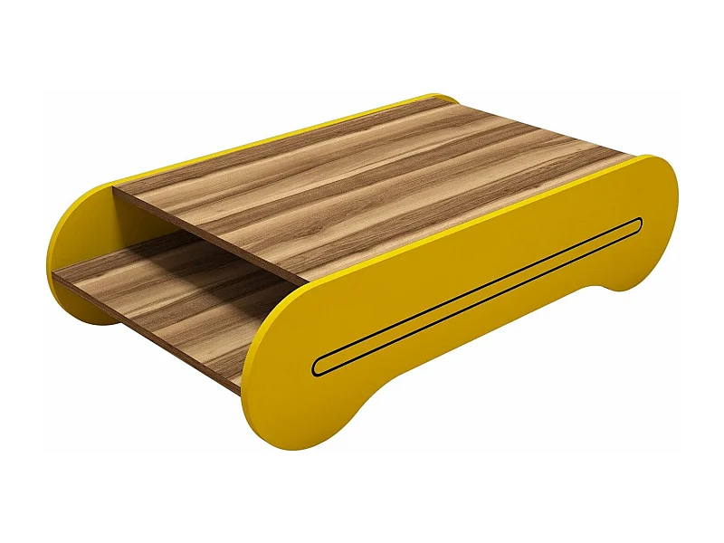 Mesa de Centro Boémia em Nogueira e Amarelo - Estilo e Funcionalidade