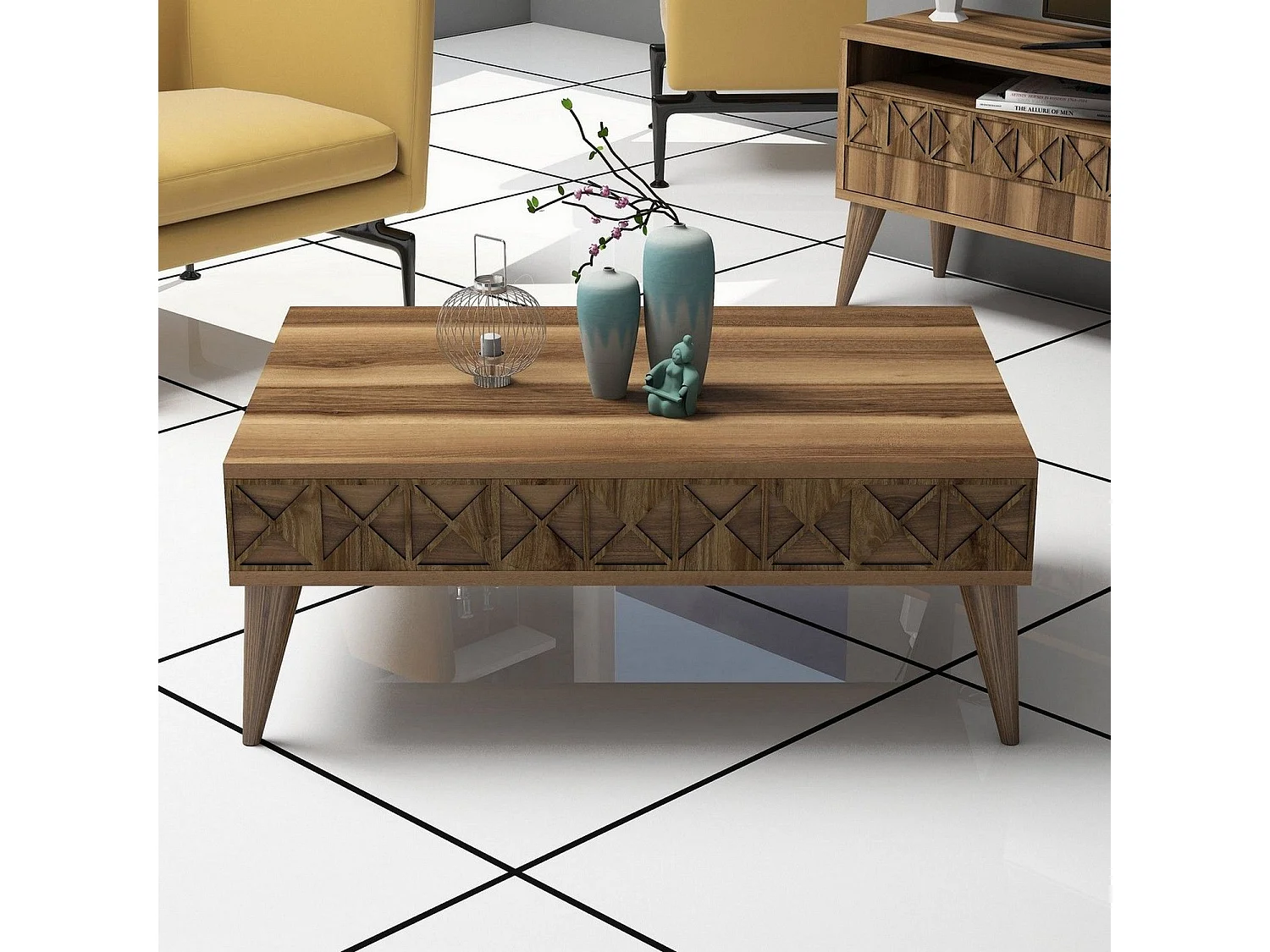 Mesa de Centro em Nogueira - Estilo e Funcionalidade para Sua Sala de Estar