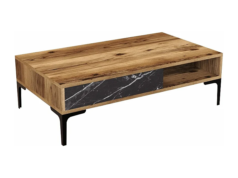 Mesa de café Kailua 1239, Mármol negro|Nogal, 33x60x105cm, Aglomerado laminado, Angular