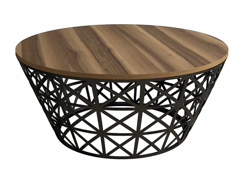 Mesa de Centro Estilosa em Metal Ferforje e Nogueira
