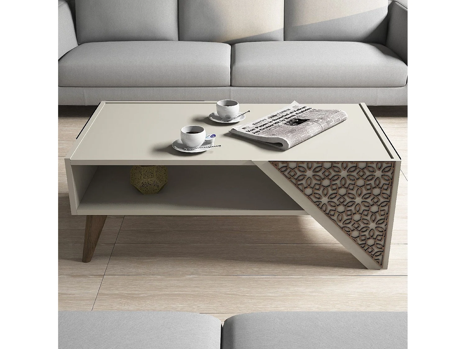 Mesa de café Kailua 1375, Crema|Luminoso madera, 40x58x105cm, Aglomerado laminado