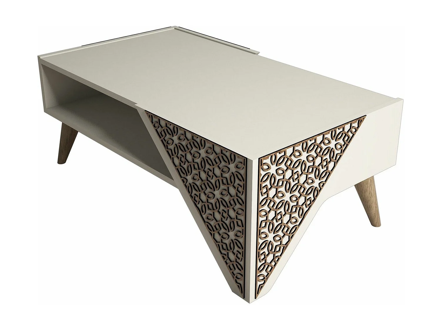 Table basse Forces Motif Arabesque Bois et Blanc créme