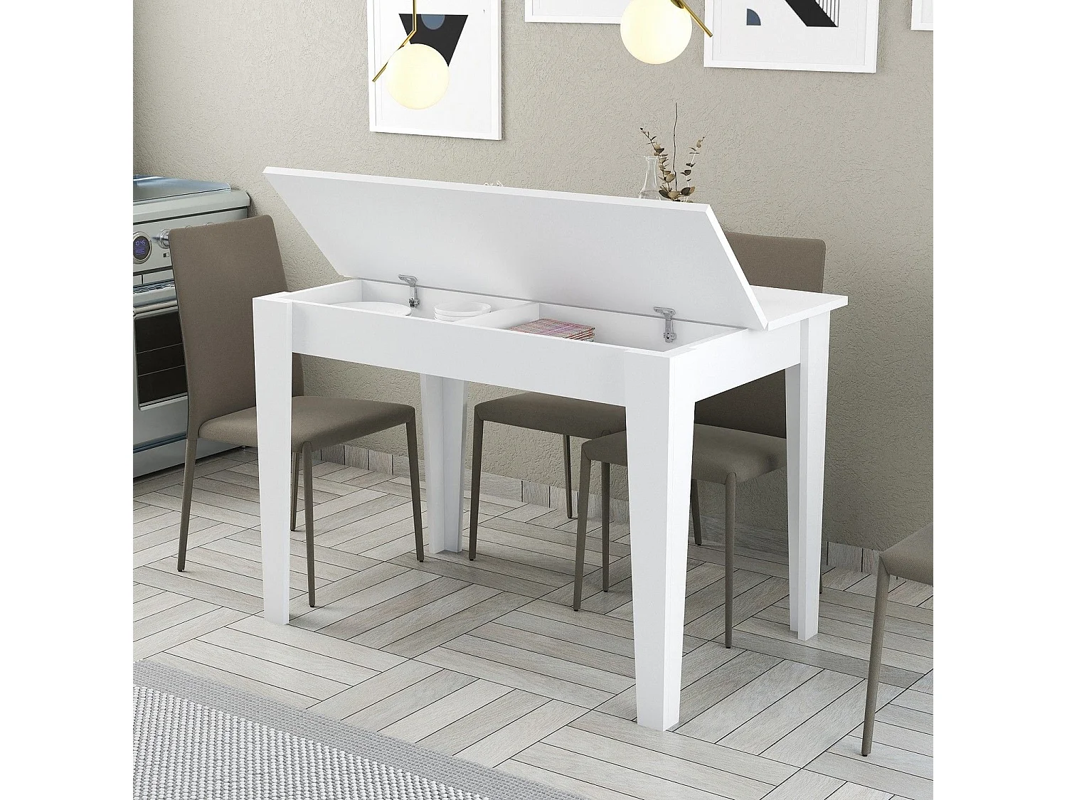 Table de salle à manger avec rangement Fiorita L110cm Blanc