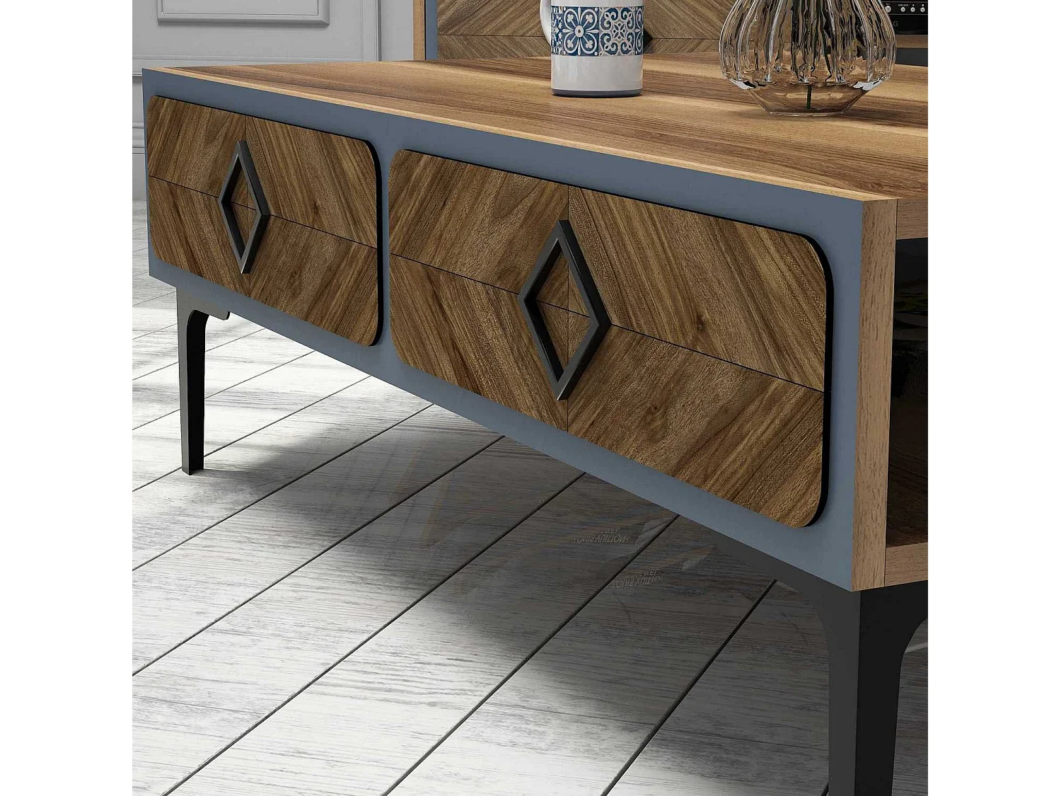 Mesa de Centro Samba - Design Moderno em Nogueira e Azul