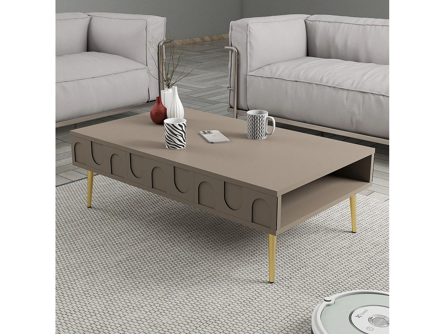 Mesa de Centro Lyon 33 - Elegância em Ouro e Atlas