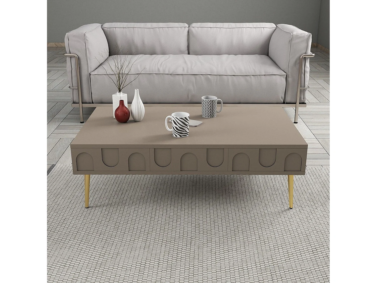 Mesa de Centro Lyon 33 - Elegância em Ouro e Atlas