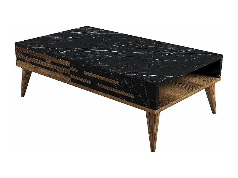 Mesa de Centro Valensiya em Nogal, Preto e Mármore - Elegância e Funcionalidade