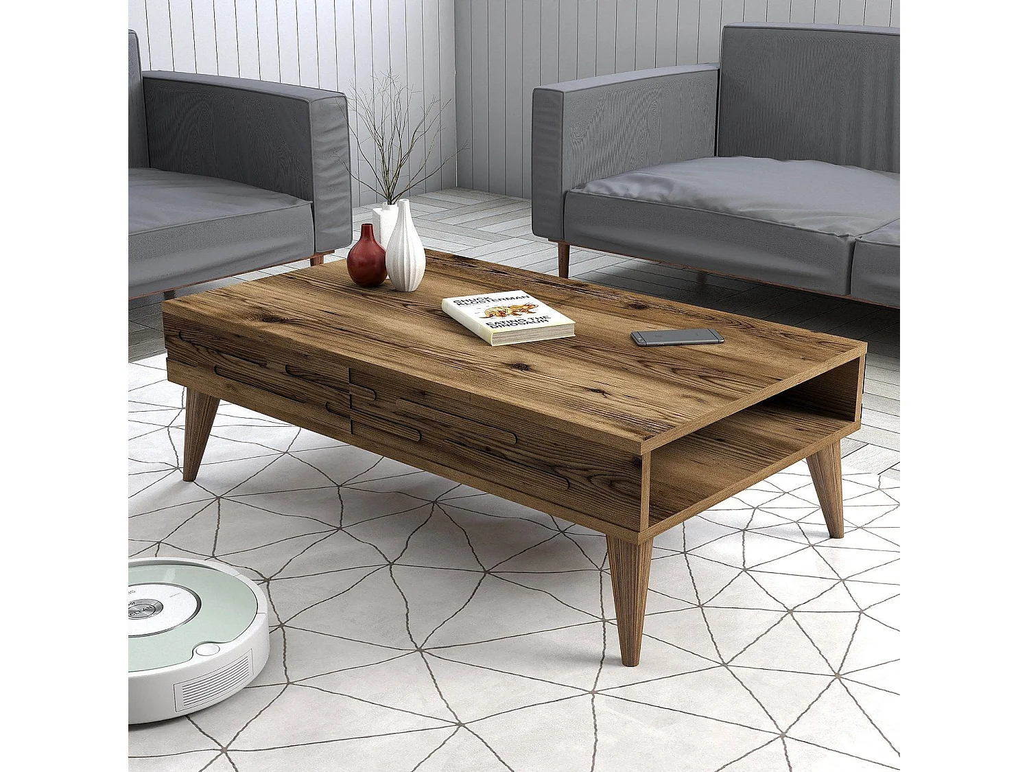 Mesa de Centro Elegante Valensiya em Nogueira - Sofisticação e Durabilidade