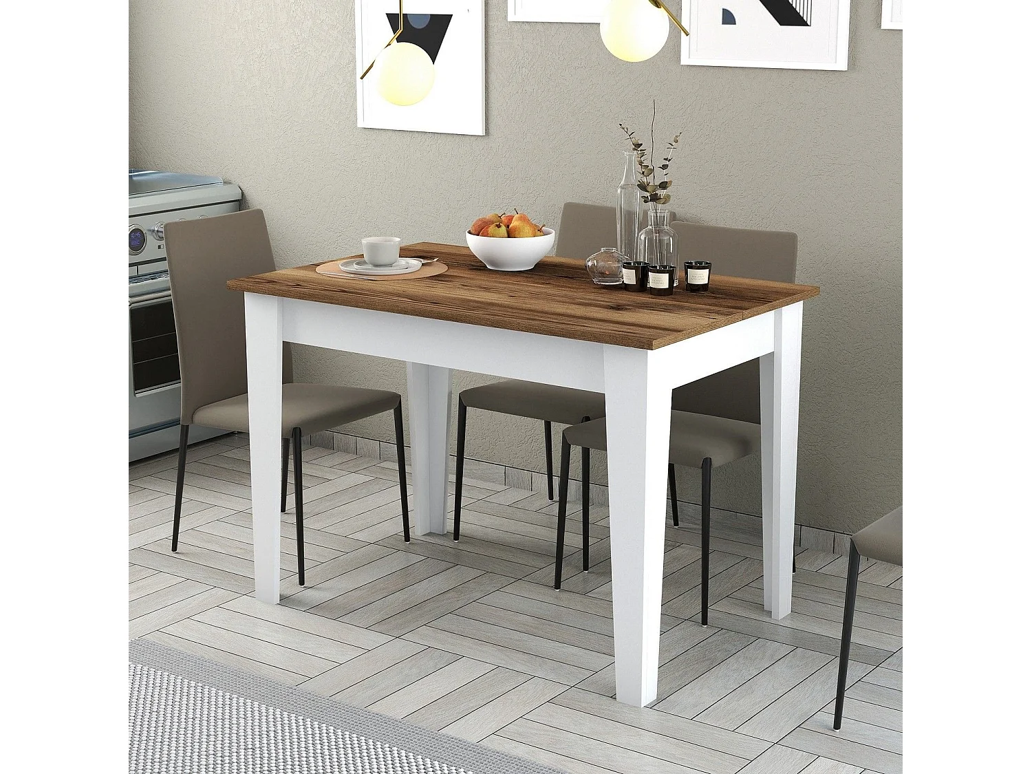 Mesa Kailua 1436, Nogal|Blanco, 75x72x110cm, Aglomerado laminado, MDF