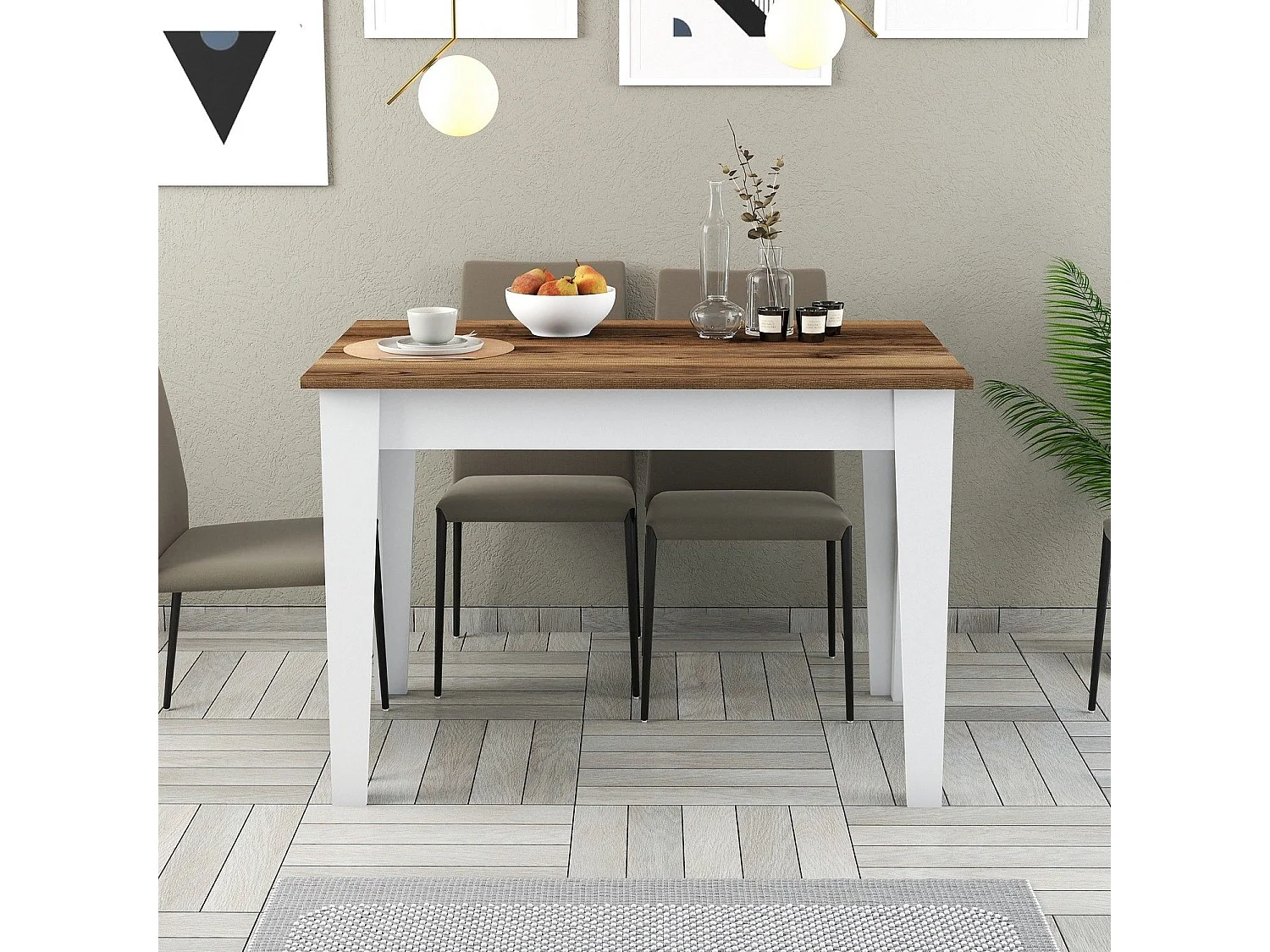 Mesa Kailua 1436, Nogal|Blanco, 75x72x110cm, Aglomerado laminado, MDF