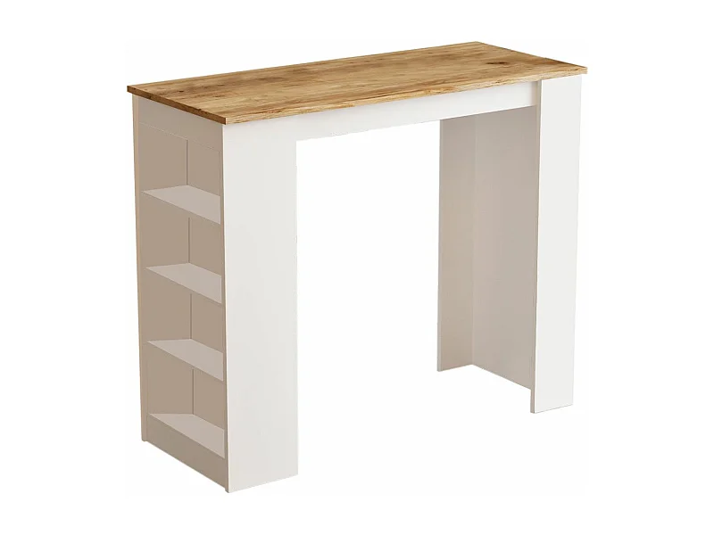 Mesa de bar Kailua 477, 102x52x120cm, Aglomerado laminado, Blanco|Pino