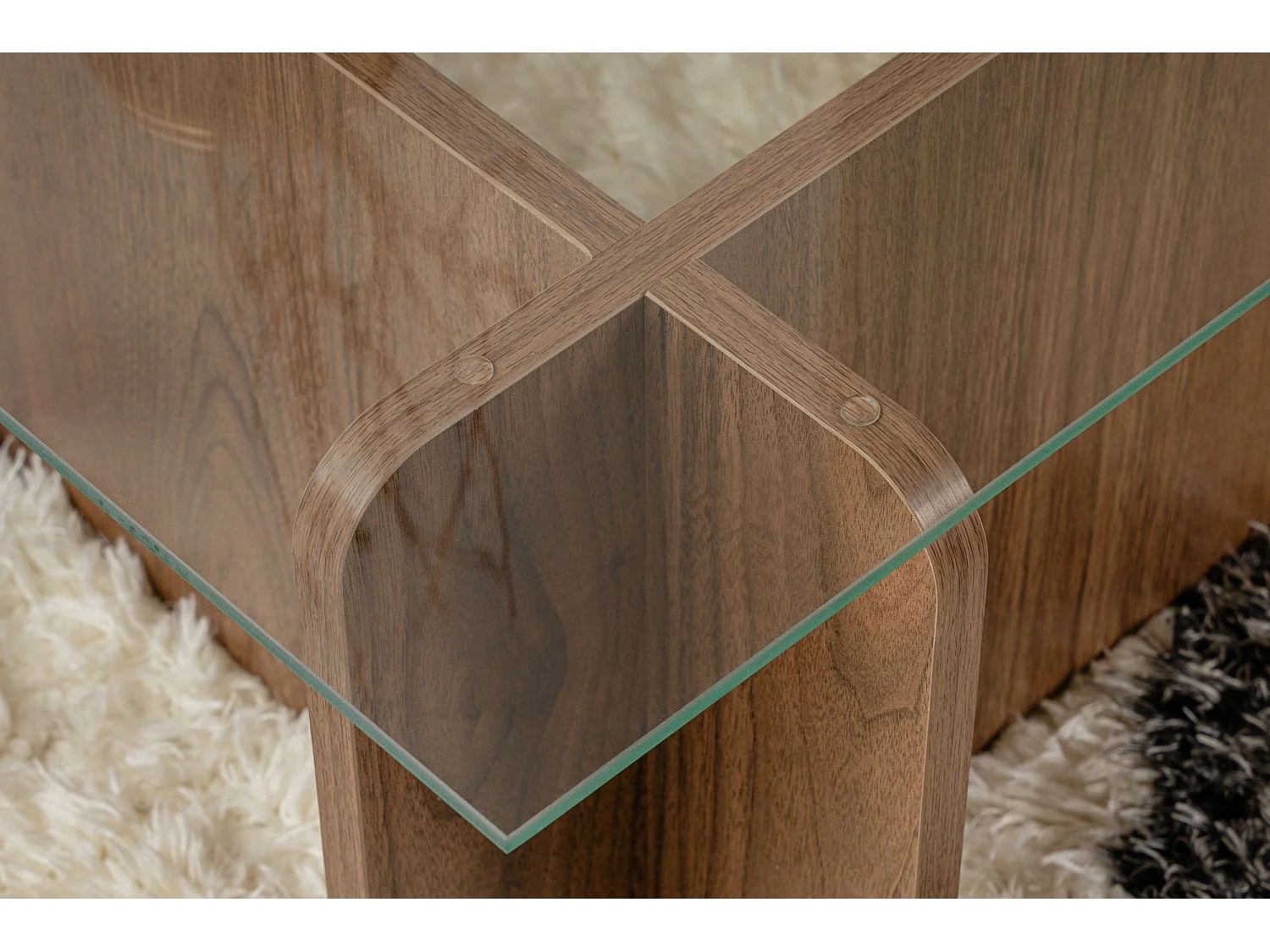 Mesa de Centro Flavio em Vidro Temperado e Nogueira – Design Moderno e Elegante, 105x65x30 cm