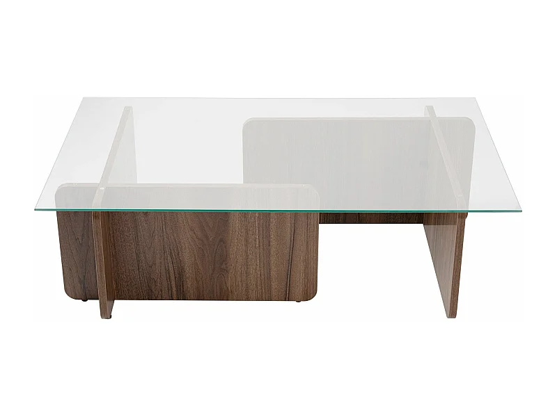 Mesa de Centro Flavio em Vidro Temperado e Nogueira – Design Moderno e Elegante, 105x65x30 cm