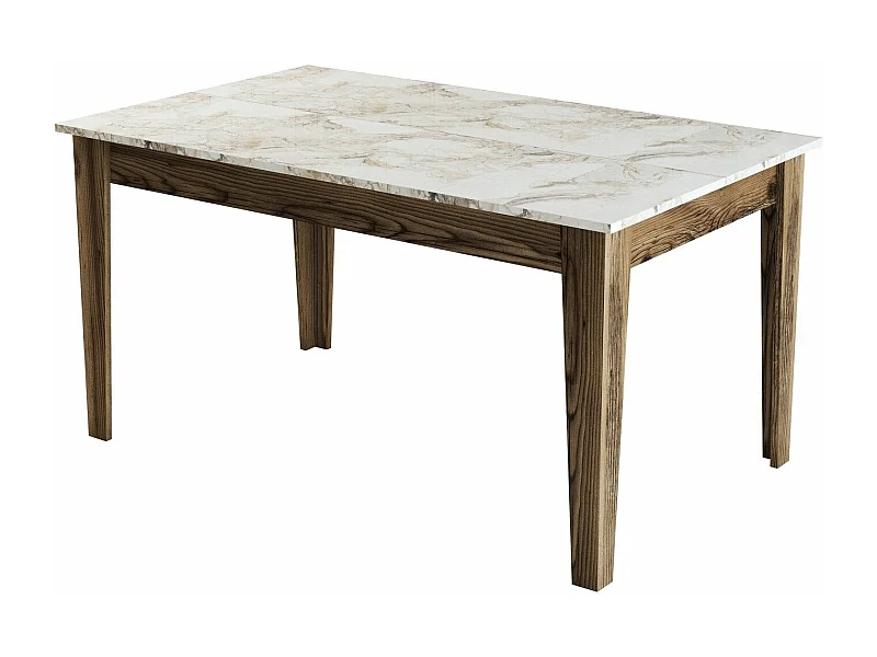 Mesa Kailua B100, Nuez|Mármol blanco, 75x88x145cm, Aglomerado laminado