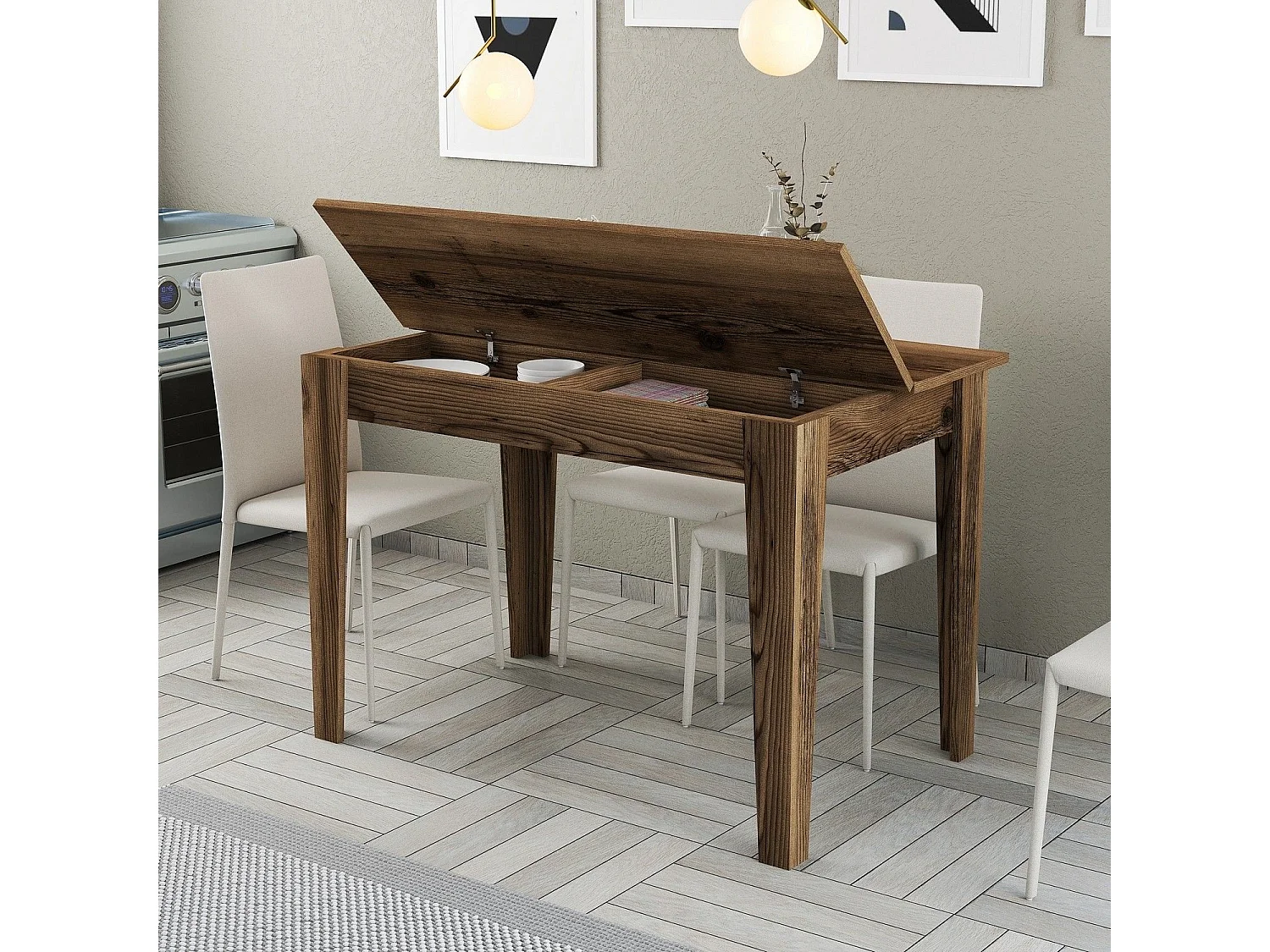 Table de salle à manger avec rangement Fiorita L110cm Bois foncé