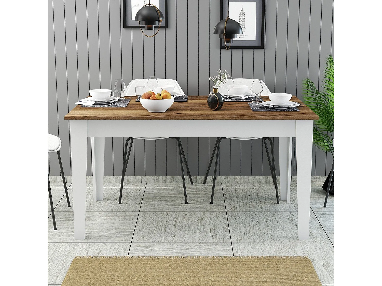 Tavolo Kailua B100, Noce|Marrone|Bianco, 75x88x145cm, Truciolare laminato