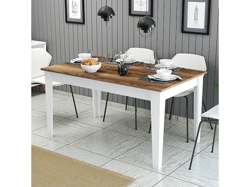 Table de salle à manger avec rangement Kaltes L145cm Bois foncé et blanc