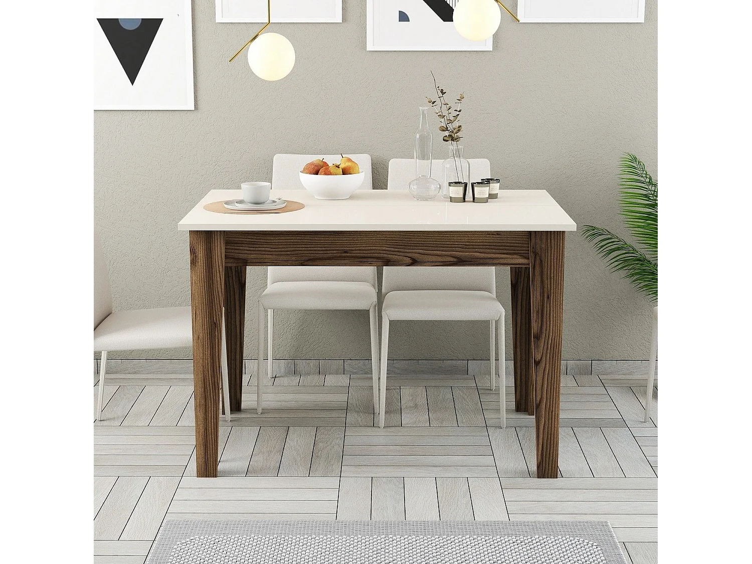 Table de salle à manger avec rangement Fiorita L110cm Bois et Blanc crème