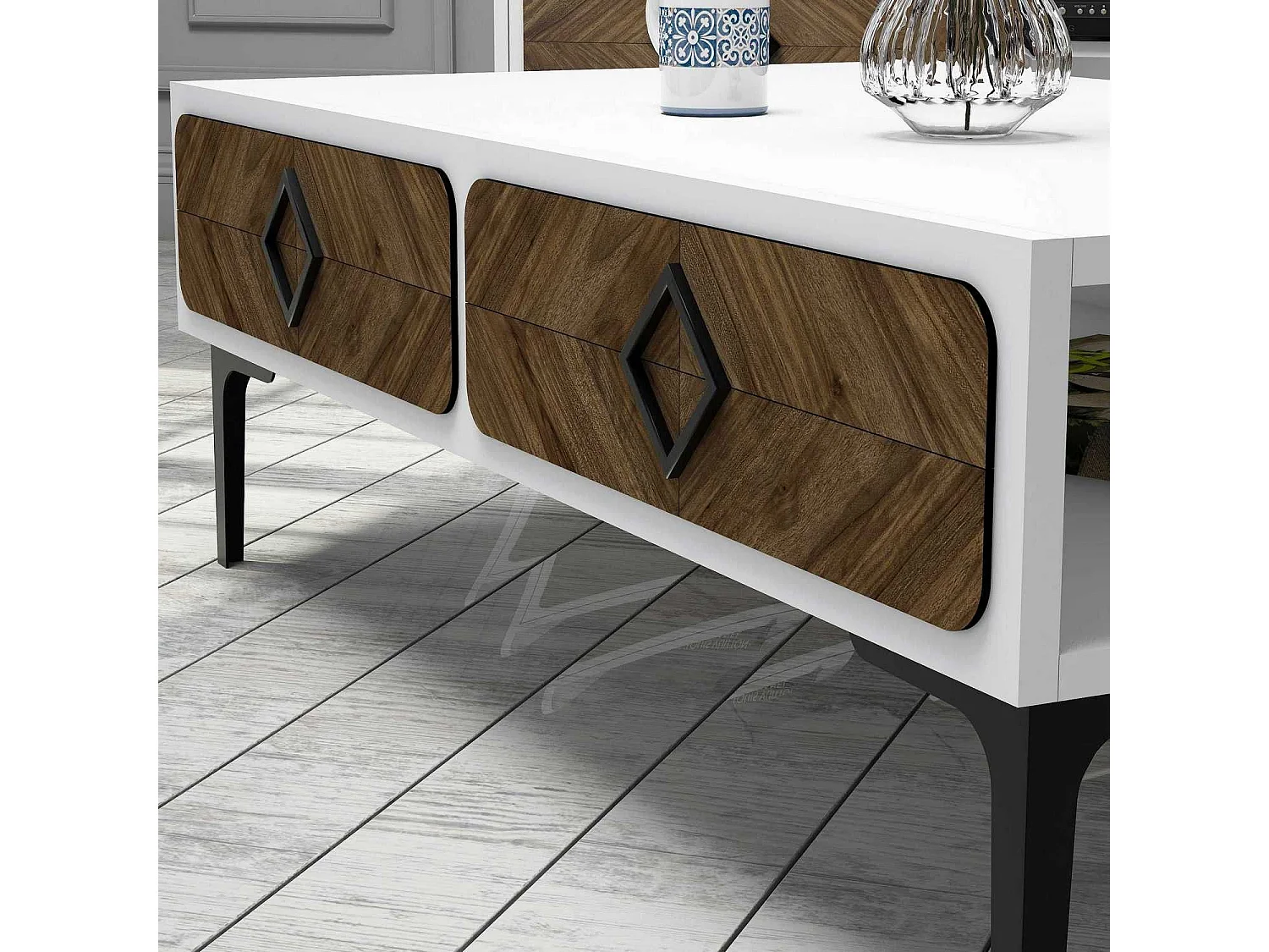 Mesa de Centro Moderna Samba - Elegância e Sofisticação em Branco e Nogueira