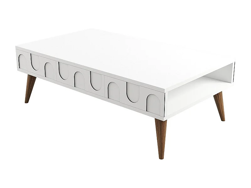 Mesa de Centro Lyon 34 em Branco e Nogueira - Elegância e Funcionalidade