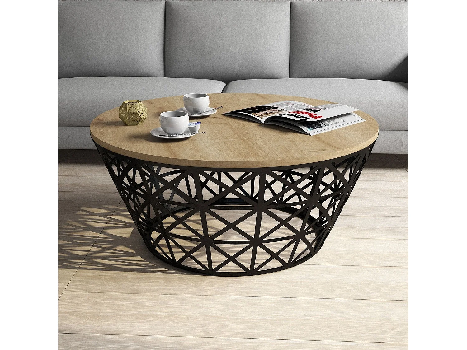 Mesa de Centro Moderna em Estilo Industrial - Oak e Preto
