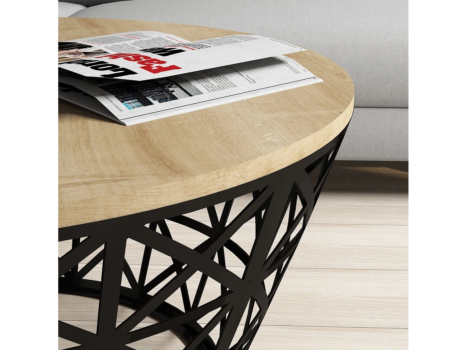 Mesa de Centro Moderna em Estilo Industrial - Oak e Preto