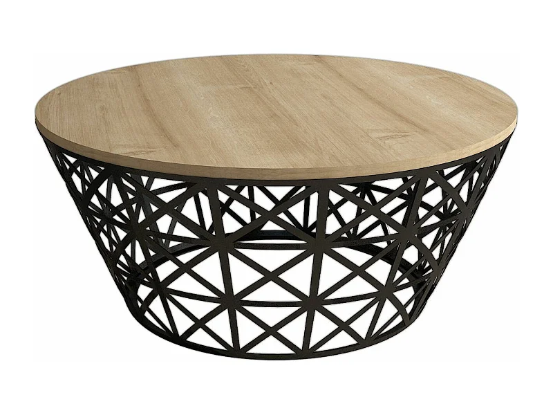 Table basse ronde à base grillage Ellipticum Bois clair et Métal Noir