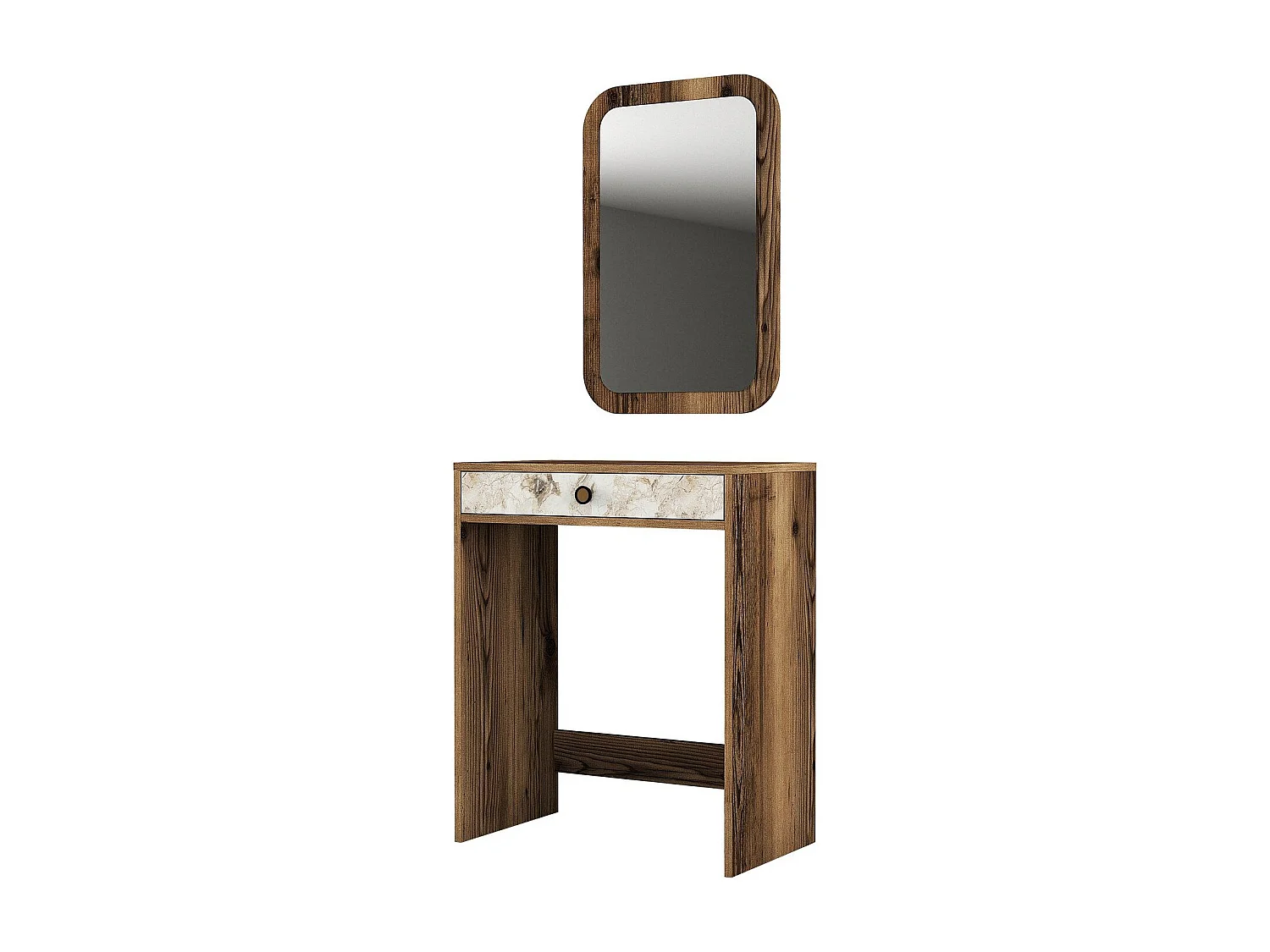 Coiffeuse design avec miroir Esadia L70cm Bois foncé et Effet marbre Blanc