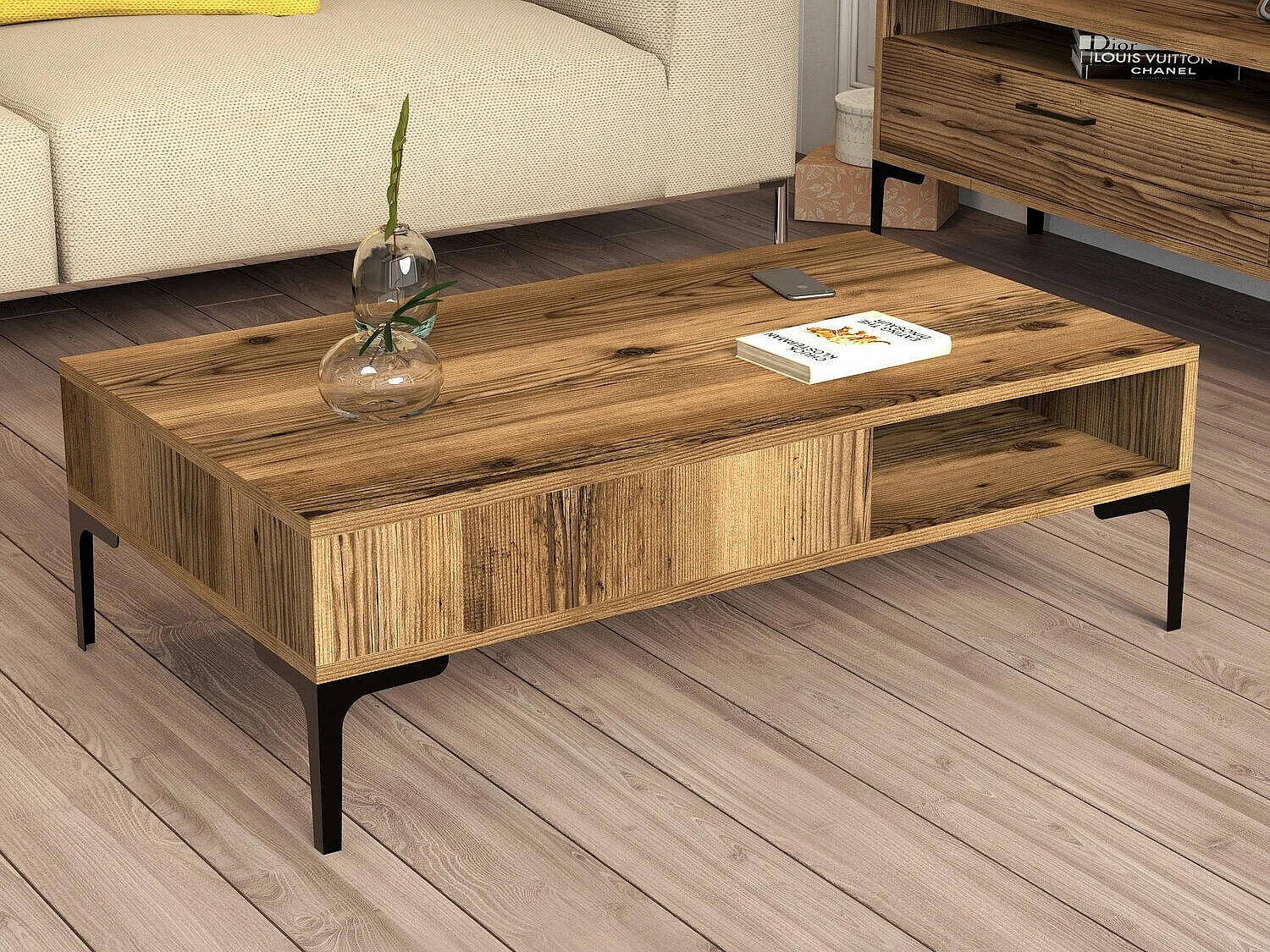 Tavolino da caffè Kailua 1239, Noce, 33x60x105cm, Truciolare laminato, Angolare