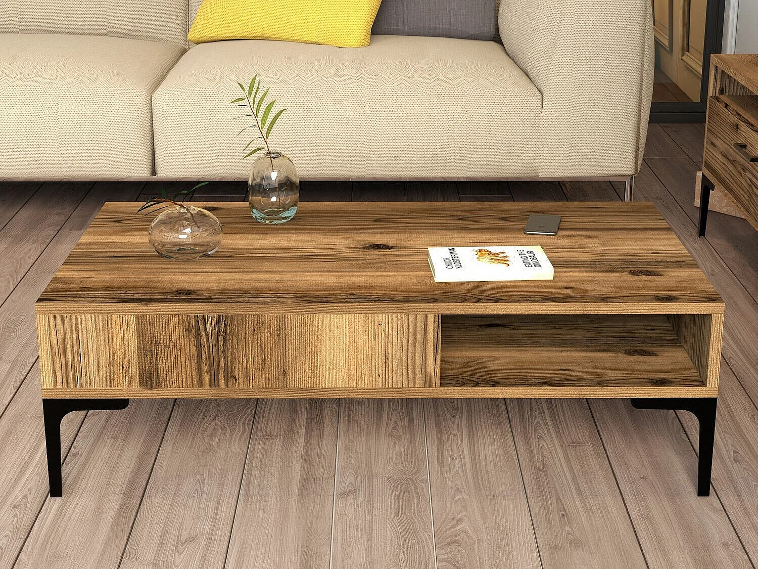 Tavolino da caffè Kailua 1239, Noce, 33x60x105cm, Truciolare laminato, Angolare