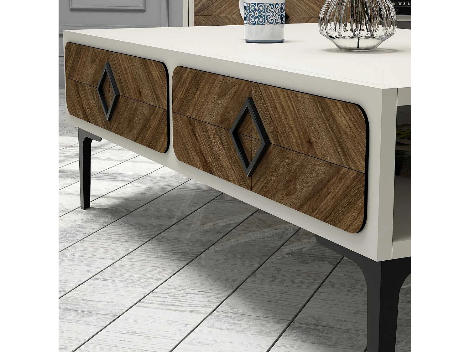 Mesa de Centro Moderna Samba - Elegância em Creme e Nogueira