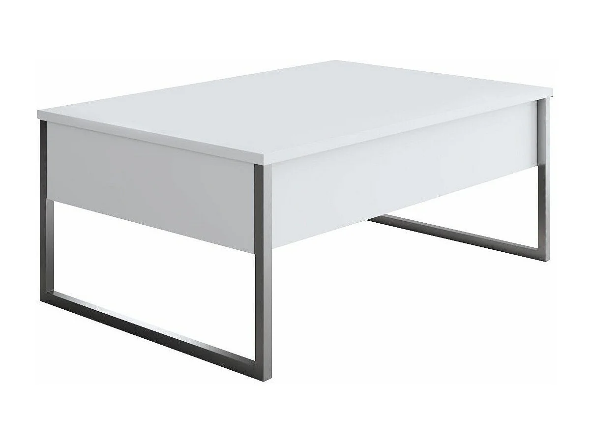 Table basse Sibylle L90xH40cm Bois Blanc et Métal Argent