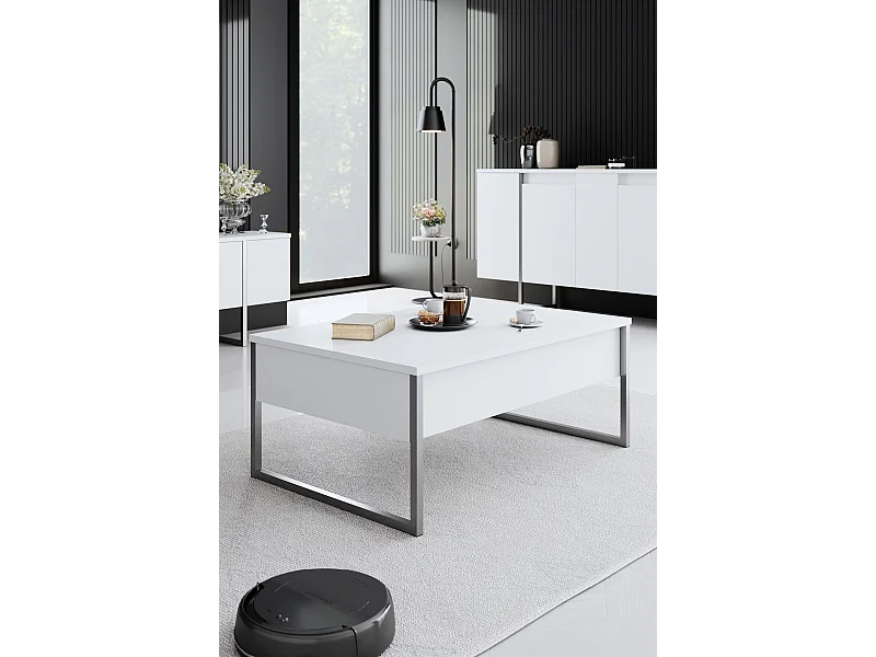 Tavolino da caffè Kailua Z101, Argento|Bianco, 40x60x90cm, Truciolare laminato, Angolare