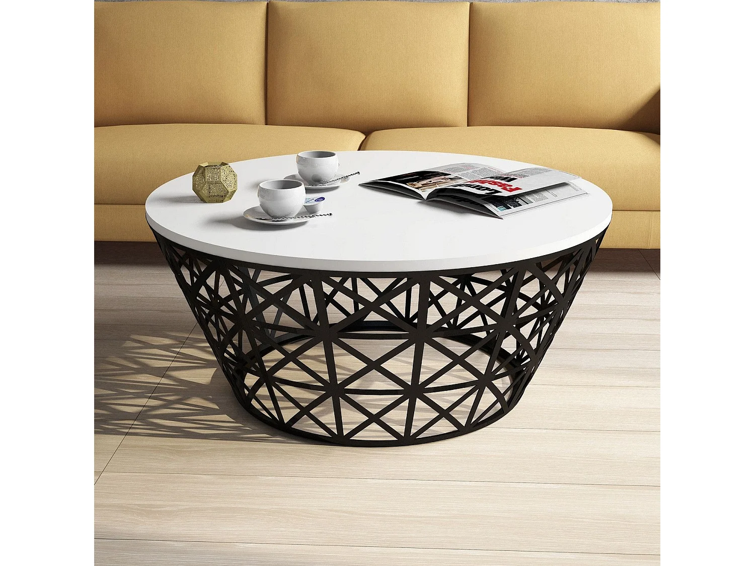 Mesa de Centro Moderna em Metal Ferforjado - Branca e Preta