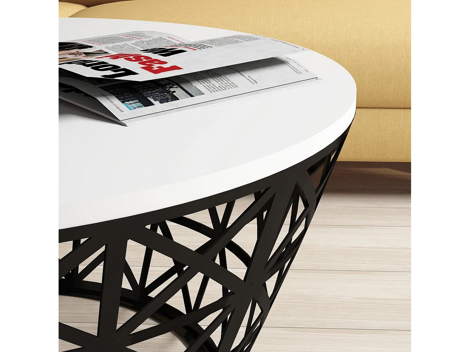 Mesa de Centro Moderna em Metal Ferforjado - Branca e Preta